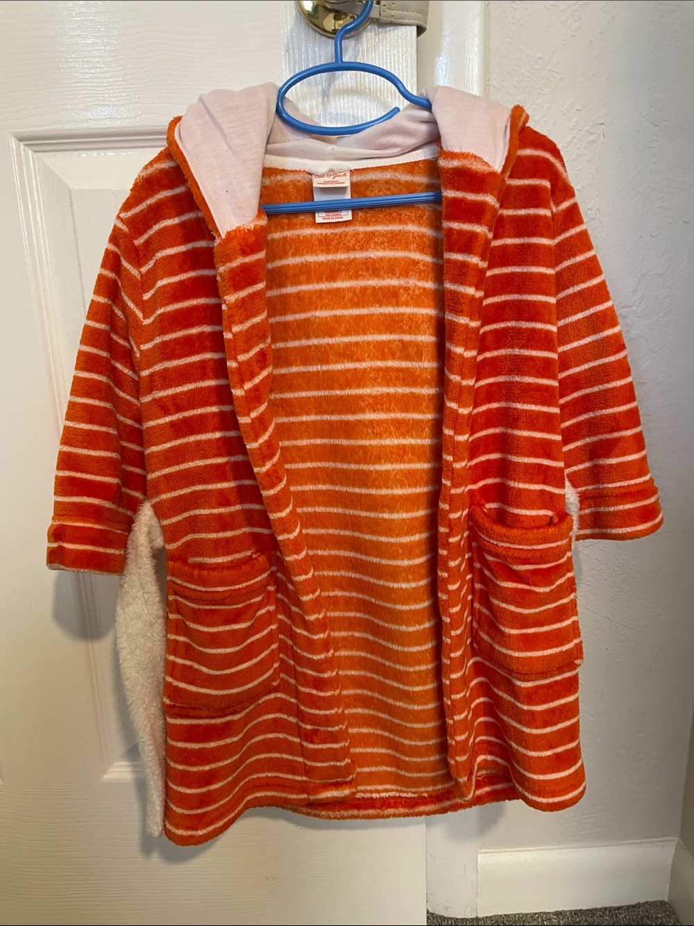 Striped Orange Hooded Terry Beach Cover-Up